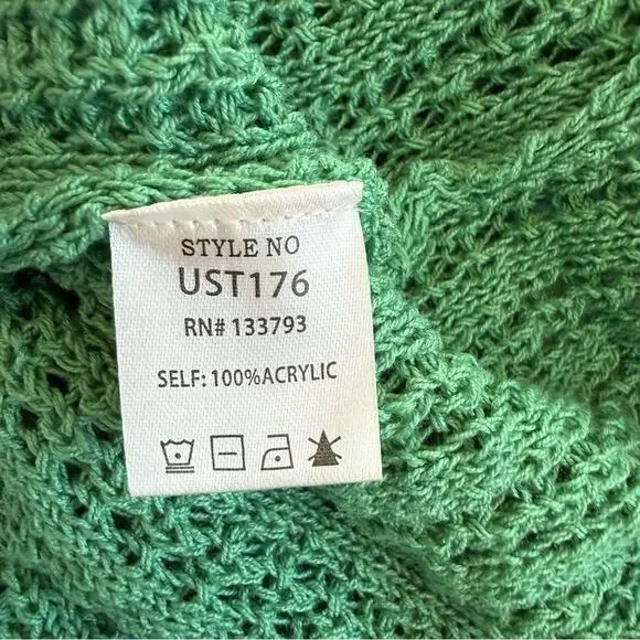 POL | Green Crochet Patchwork Knit Hooded Cardigan Granny Size Small Oversized - Picture 9 of 11